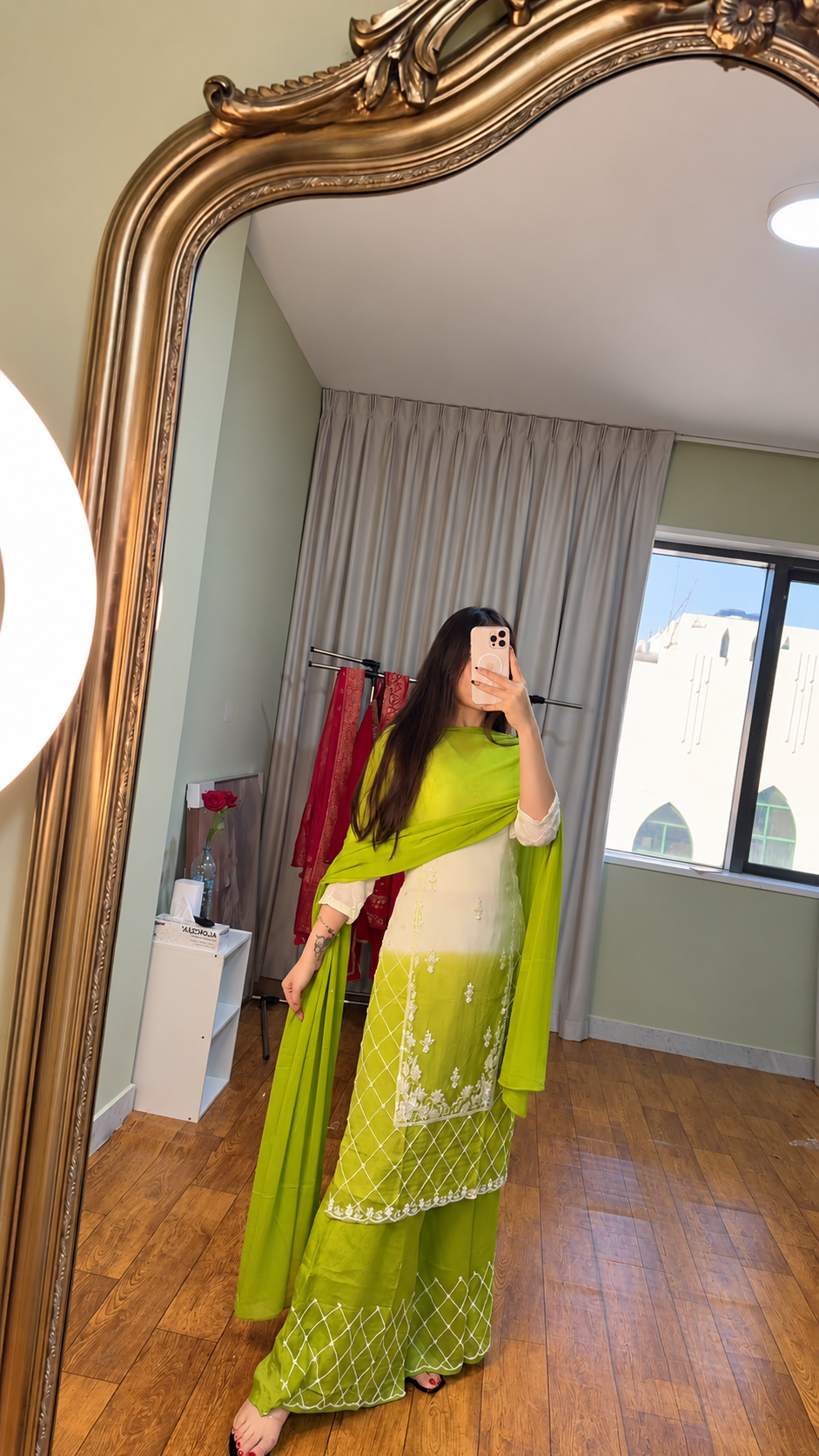 Embroidered ombre kurta set with plazo and duppata