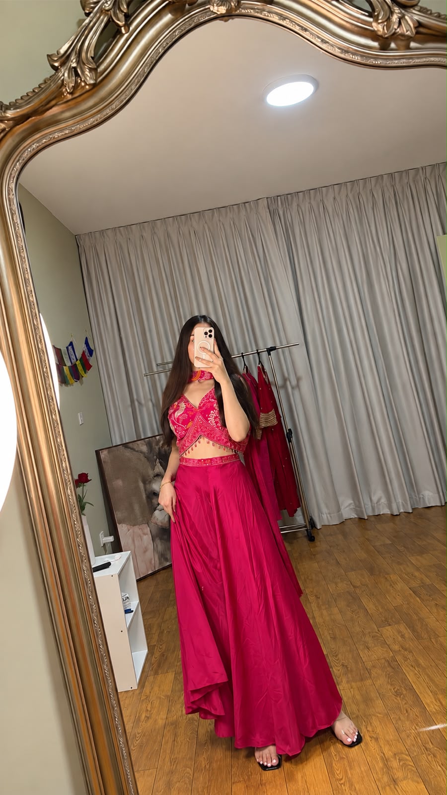 Embroidered Pink Crop Top & Flared Palazzo Set